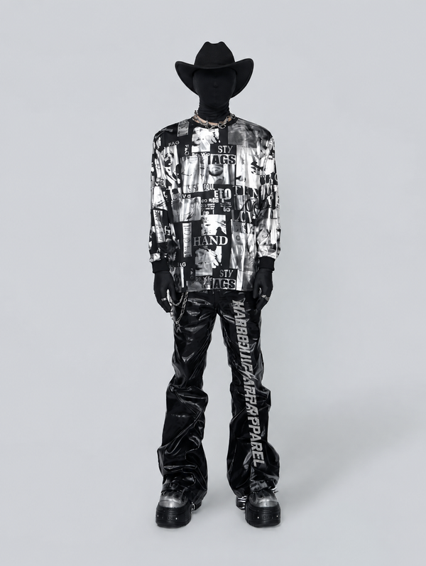 Noir Newspaper Graphic Long Sleeve Tee