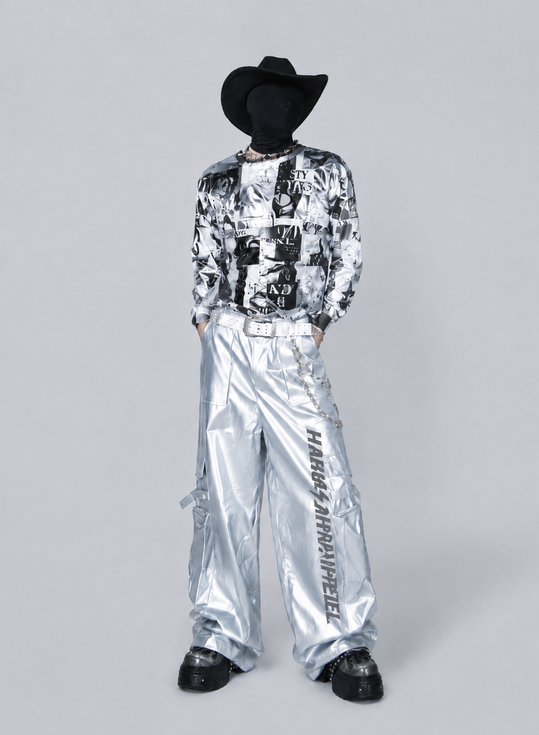 Noir Newspaper Graphic Long Sleeve Tee